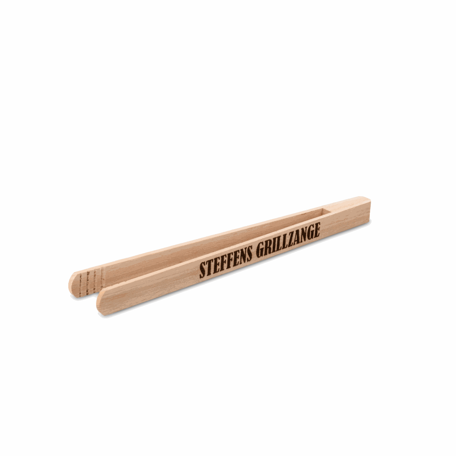 Servierzange aus Buchenholz mit personalisierter Gravur, 30 cm lang.