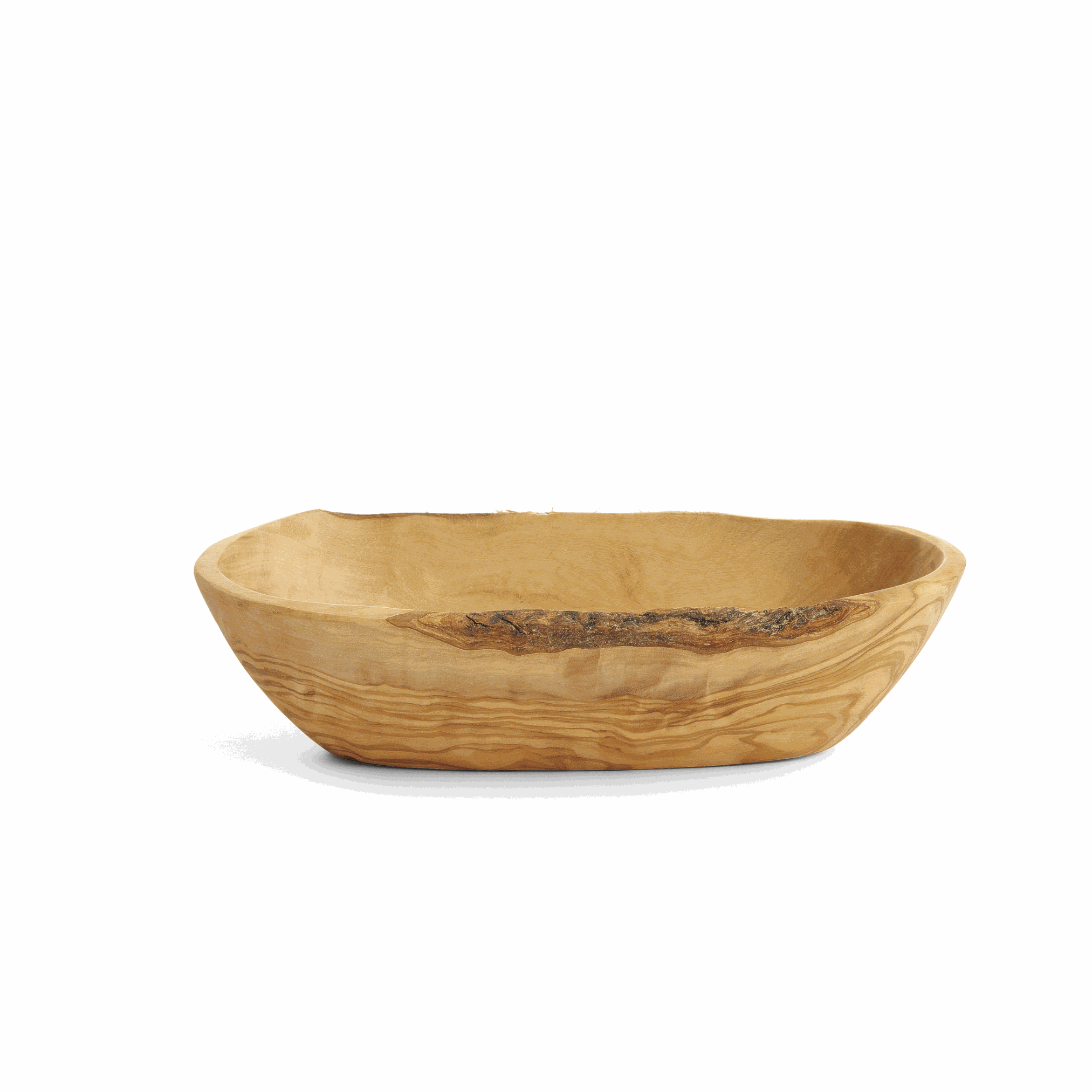 Olive Bowl Slim aus Olivenholz mit natürlicher Rinde, rustikales Design, handgefertigt.