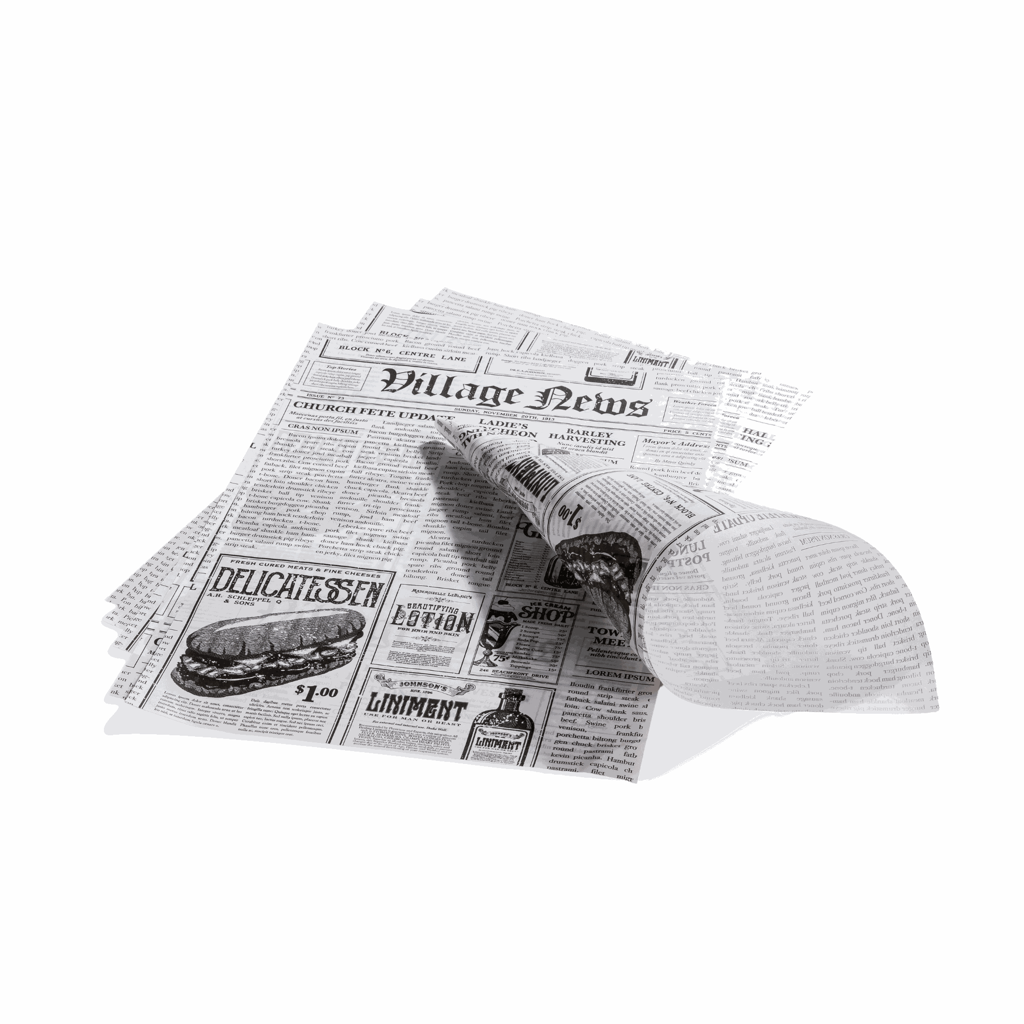 HOTTY Snackpapier in Zeitungsoptik, fettdicht, vielseitig, ideal für Streetfood.