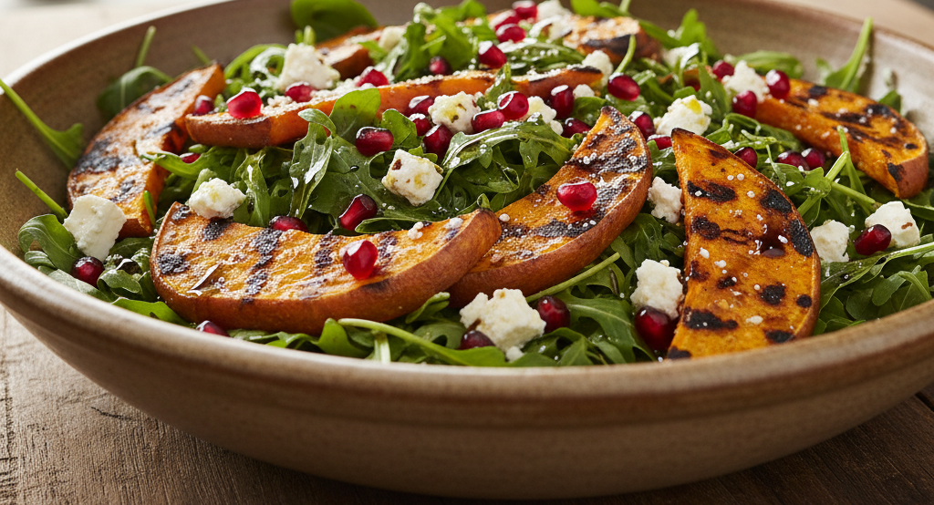 Salat von Süßkartoffel+Feta+Rucola+Granatapfel