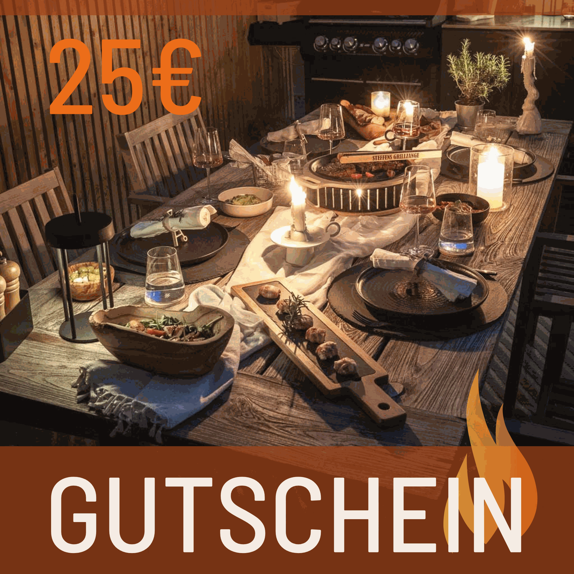 HOTTY Gutschein, 25€, perfect for spontaneous gifts, flexible use, welcoming atmosphere with lit candles and dinner setup.