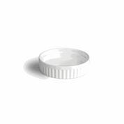 White ribbed porcelain serving bowl, heat-resistant and oven-safe, suitable for dips and tapas.