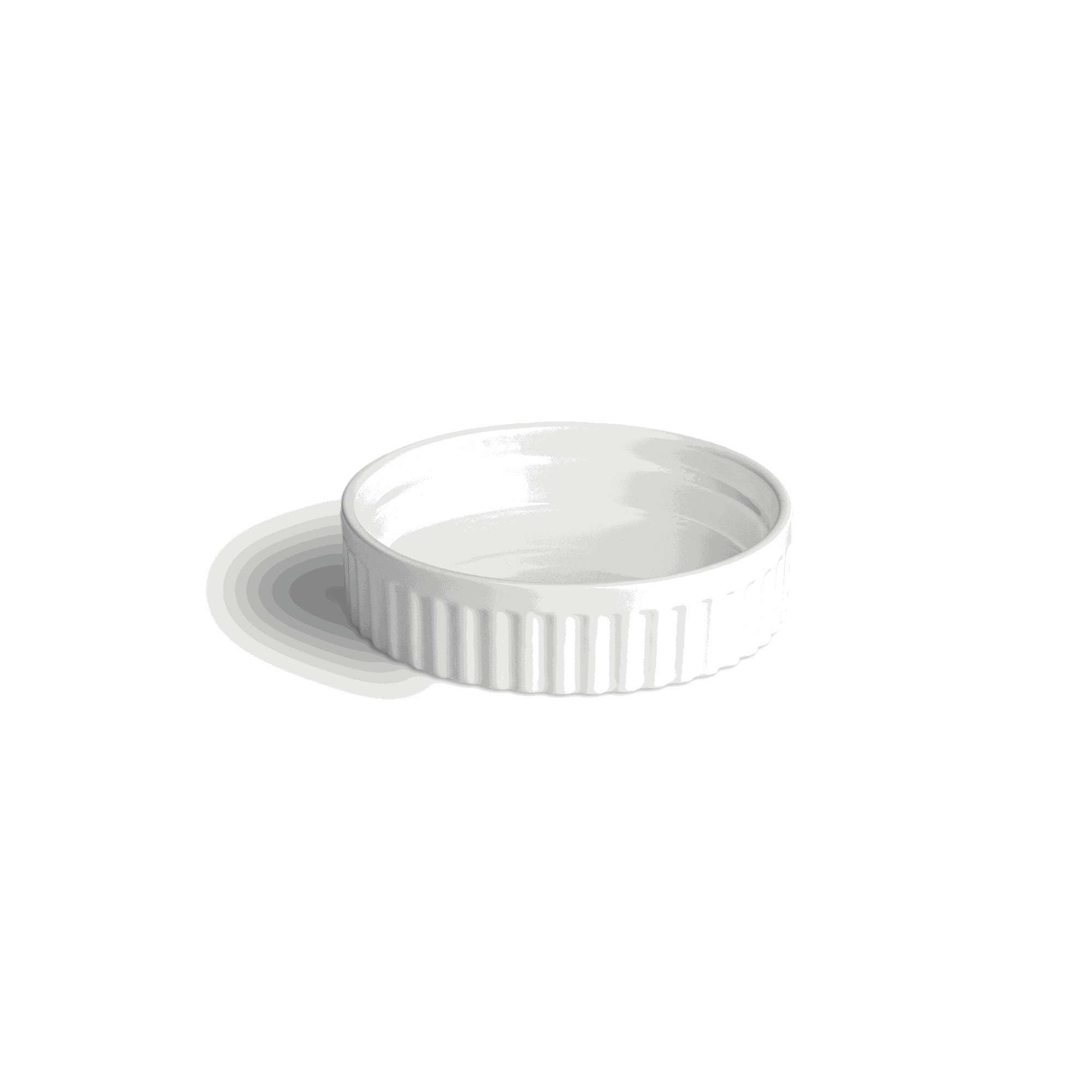 White ribbed porcelain serving bowl, heat-resistant and oven-safe, suitable for dips and tapas.