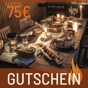 HOTTY Gutschein, 75€ gift voucher, candle-lit dinner setting, BBQ theme, easy to print and redeem.