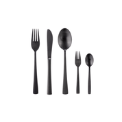 HOTTY Besteck-Set aus matt-schwarzem Chromnickelstahl, bestehend aus Messer, Gabel, Löffel, Dessertgabel und Dessertlöffel.
