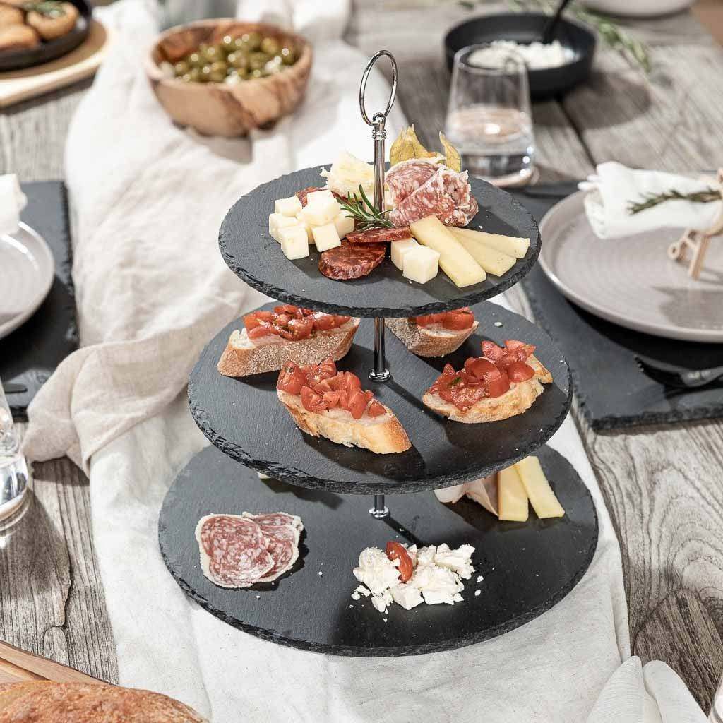 Etagere Schiefer – Dreistufige Servieretageren für Tapas – Hotty